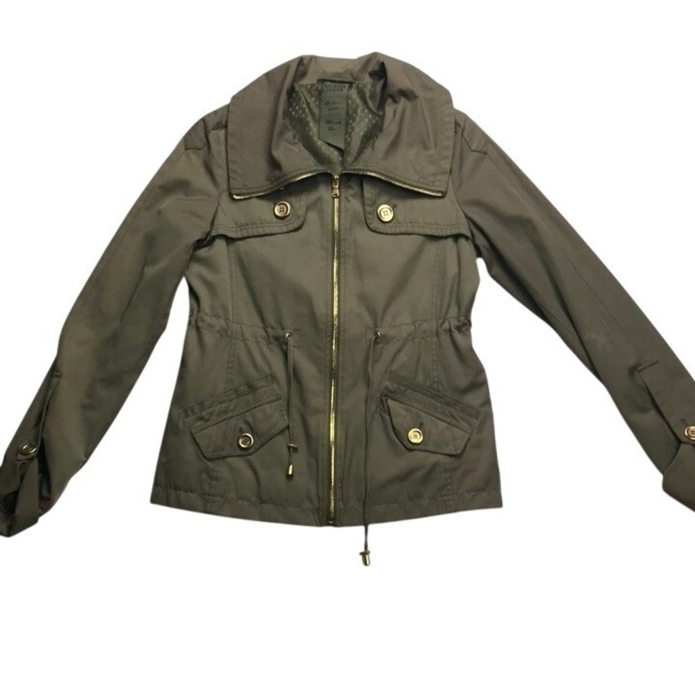 Guess Jeans‎ Womens Olive Green Utility Field Jacket Drawstring Gold Hardware S